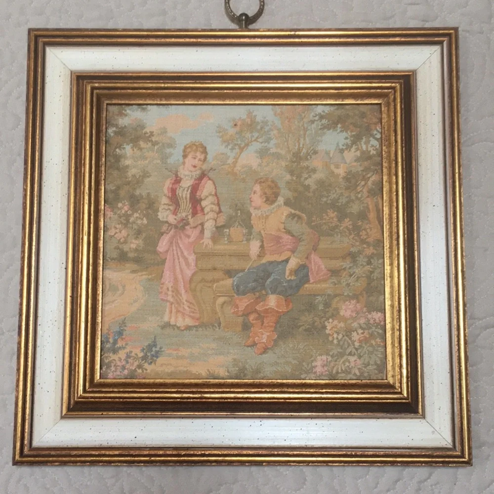 2 Vintage Tapestry Pictures Romantic Victorian Wall Art Sungott Art Studios NY